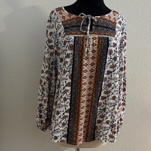 Vintage America Floral Patchwork Blouse - White, Brown, Blue